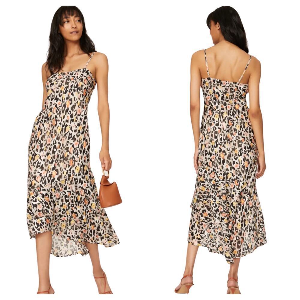 Slate & Willow Dress Leopard Animal Print Midi Sleeveless Party Black Orange XS